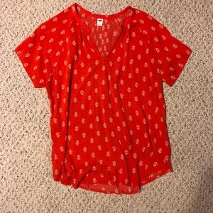 OLD NAVY orange and white shirt sleeve blouse